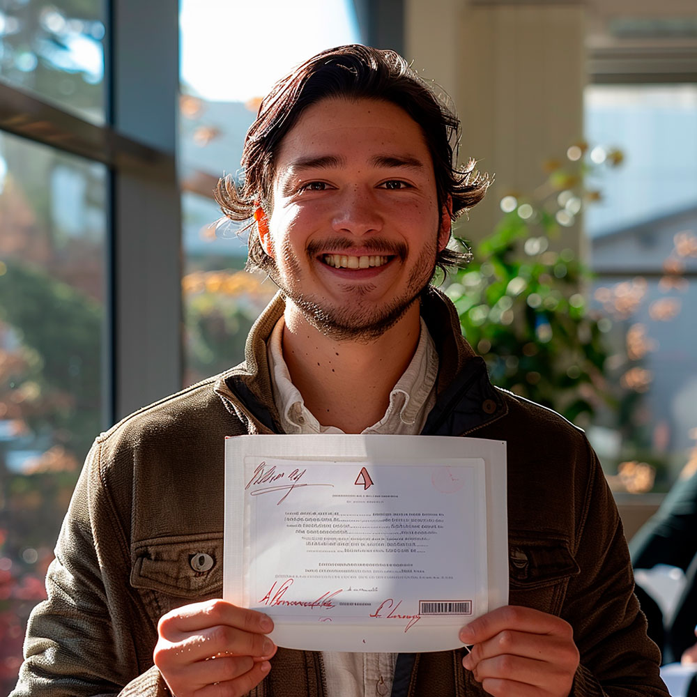 homem segurando certificado